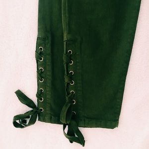 army green detailed skinny jeans